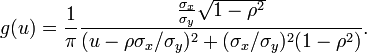 g(u)=\frac{1}{\pi}\frac{\frac{\sigma_x}{\sigma_y}\sqrt{1-\rho^2}}{(u-\rho \sigma_x / \sigma_y)^2  +(\sigma_x / \sigma_y)^2(1-\rho^2)}.