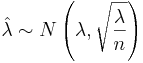 \hat \lambda \sim N\left(\lambda, \sqrt{\frac{\lambda}{n}}\right)