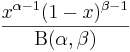 \frac{x^{\alpha-1}(1-x)^{\beta-1}} {\mathrm{B}(\alpha,\beta)}\!