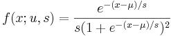  f(x;u,s) = \frac{e^{-(x-\mu)/s}} {s(1+e^{-(x-\mu)/s})^2} 