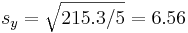 s_y=\sqrt{215.3/5}=6.56