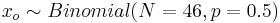 x_o \sim Binomial(N = 46, p = 0.5)