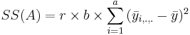 SS(A)=r\times b\times\sum_{i=1}^{a}{(\bar{y}_{i,.,.}-\bar{y})^2}