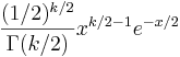 \frac{(1/2)^{k/2}}{\Gamma(k/2)} x^{k/2 - 1} e^{-x/2}\,
