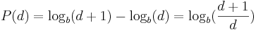  P(d) = \log_b(d + 1)- \log_b(d) = \log_b(\frac{d + 1}{d}) 