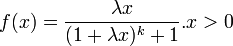  f(x)=\frac{\lambda x}{(1+\lambda x)^k+1}. x>0 \!