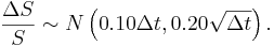 
\frac{\Delta S}{S} \sim N\left(0.10 \Delta t, 0.20 \sqrt{\Delta t}\right).
